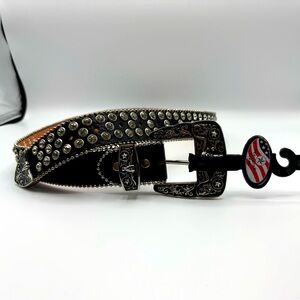 West Star Texas Black Leather Concho Belt, Size M